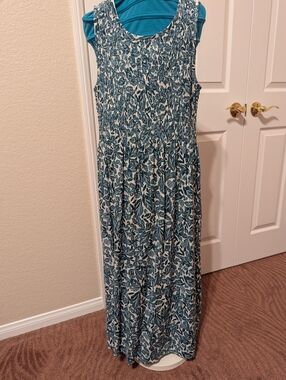 croft & barrow Teal and White Floral Sleeveless Maxi Dress